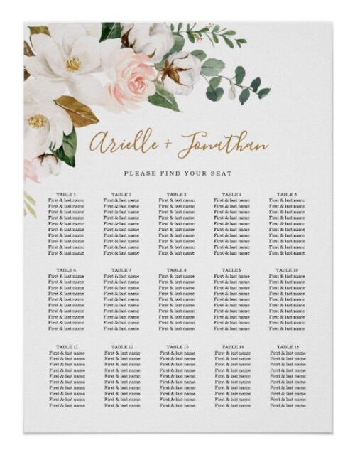 Blush Pink and White Floral Wedding Seating Chart