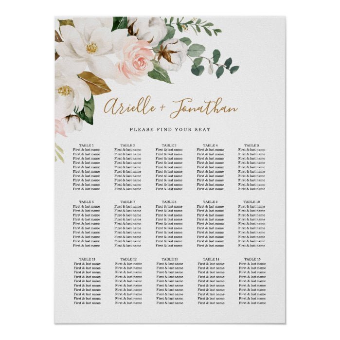 Blush Pink and White Floral Wedding Seating Chart