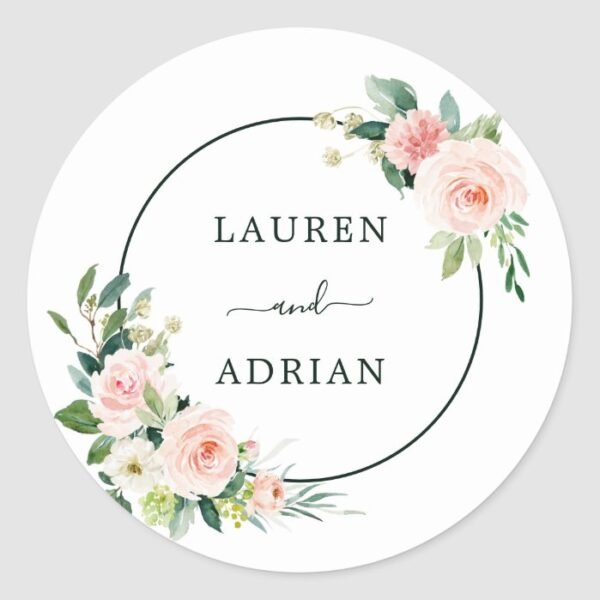 Blush Pink Bloom Wedding Classic Round Sticker