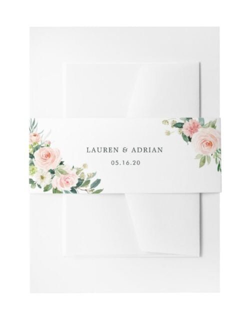 Blush Pink Bloom Wedding Invitation Belly Band