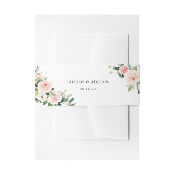 Blush Pink Bloom Wedding Invitation Belly Band