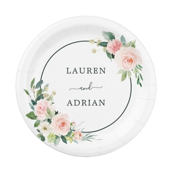 Blush Pink Bloom Wedding Paper Plate