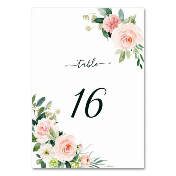 Blush Pink Bloom Wedding Table Number
