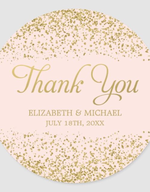 Blush Pink Faux Gold Glitter Wedding Thank You Classic Round Sticker