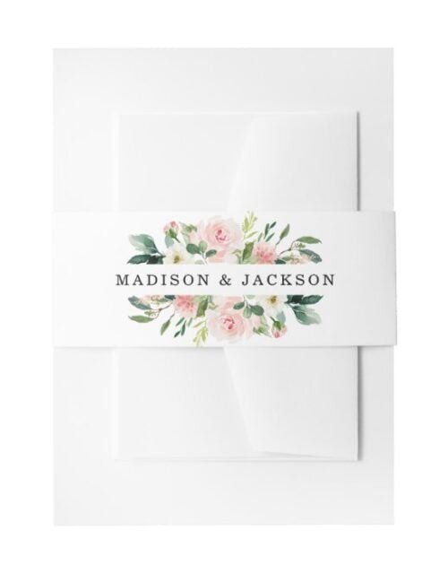 Blush Pink Floral Frame Personalized Invitation Belly Band