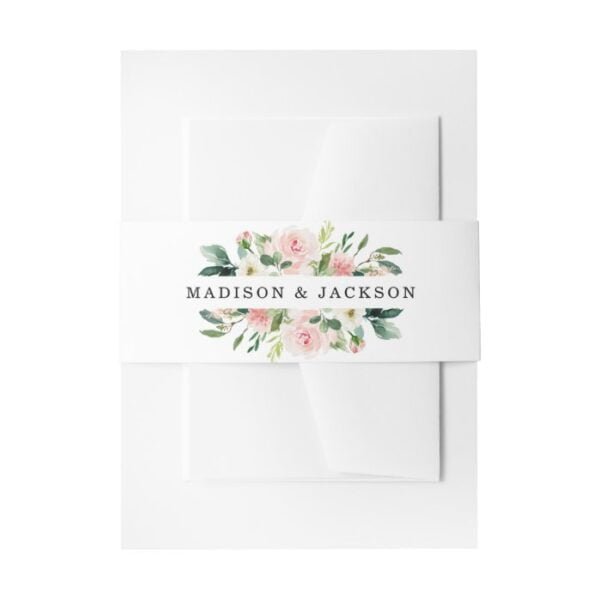 Blush Pink Floral Frame Personalized Invitation Belly Band