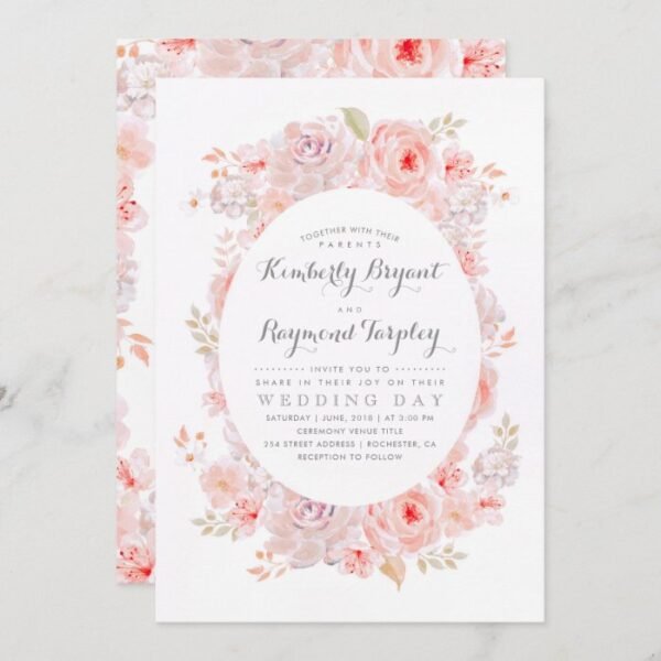 Blush Pink Floral Wreath | Elegant Vintage Wedding Invitation