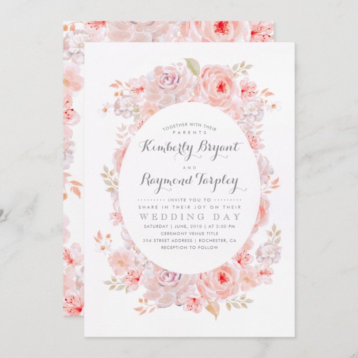 Blush Pink Floral Wreath | Elegant Vintage Wedding Invitation