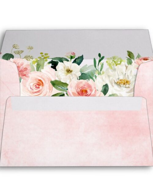 Blush Pink Florals Modern Botanical Wedding Envelope