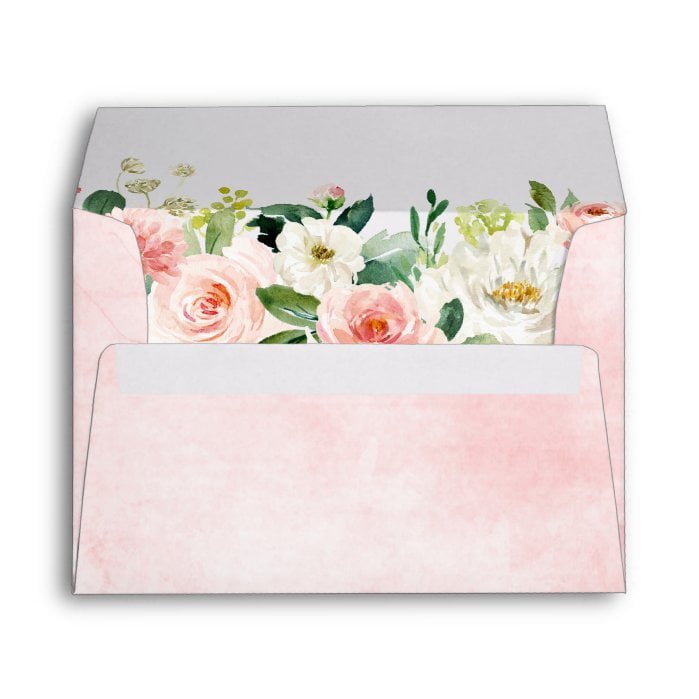 Blush Pink Florals Modern Botanical Wedding Envelope