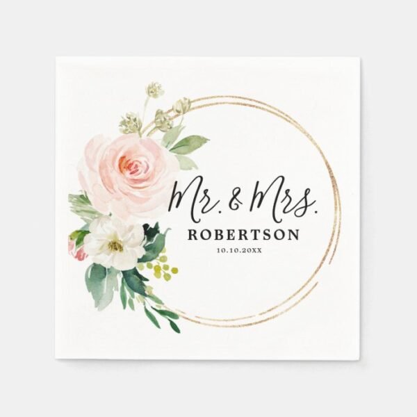 Blush Pink Florals Modern Botanical Wedding Napkins