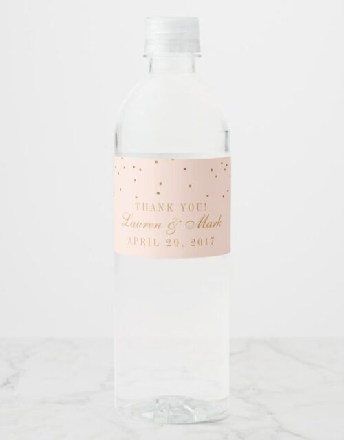 Blush Pink & Gold Confetti Wedding Water Bottle Label