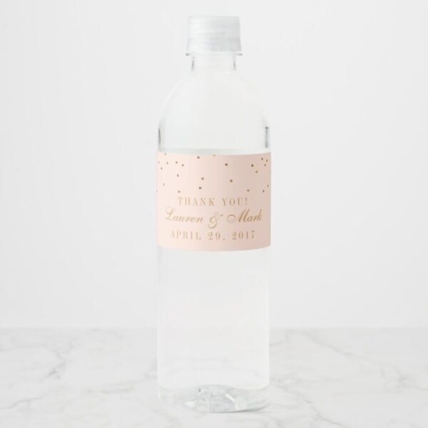 Blush Pink & Gold Confetti Wedding Water Bottle Label