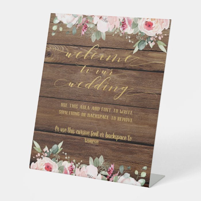 Blush Pink & Gold Fancy Font Calligraphy Welcome Pedestal Sign