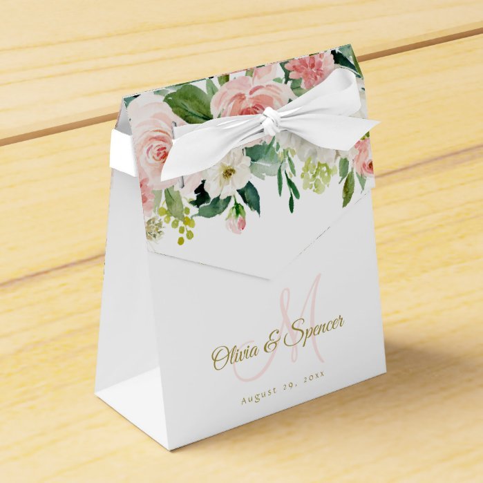 Blush Pink Gold Floral Wedding Elegant Favor Box