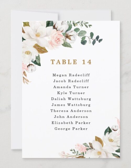 Blush Pink Gold Floral Wedding Seating Chart Cards