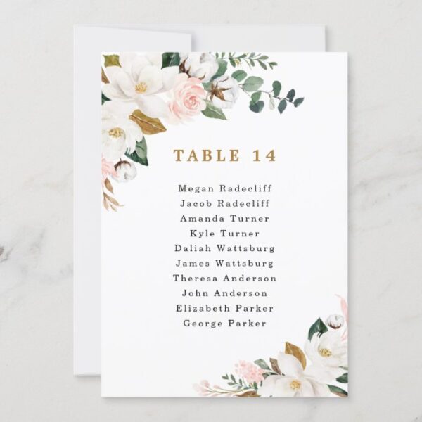 Blush Pink Gold Floral Wedding Seating Chart Cards