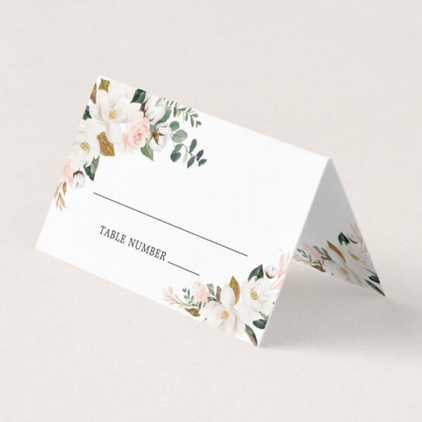 Blush Pink Gold White Floral Wedding Place Cards