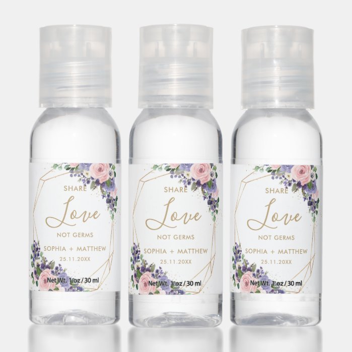 Blush Pink Purple Floral Bridal Wedding Favor Hand Sanitizer