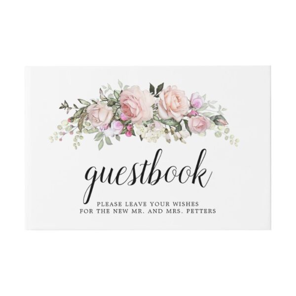 Blush Pink Rose Floral Wedding Guest Book