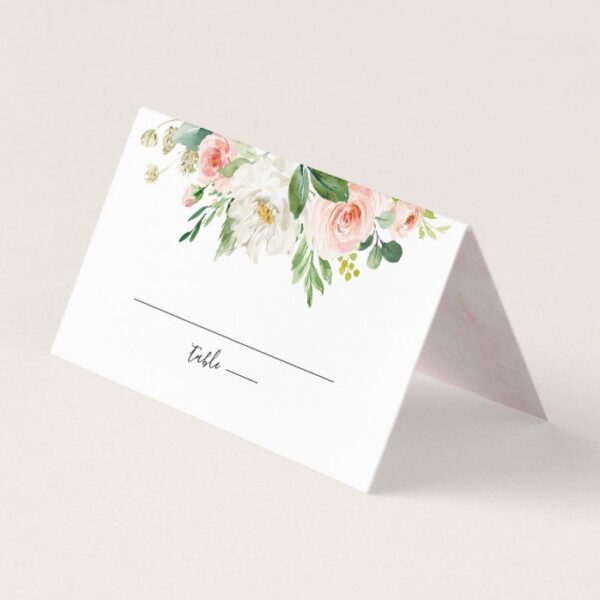 Blush Pink Rose Florals Modern Botanical Wedding Place Card