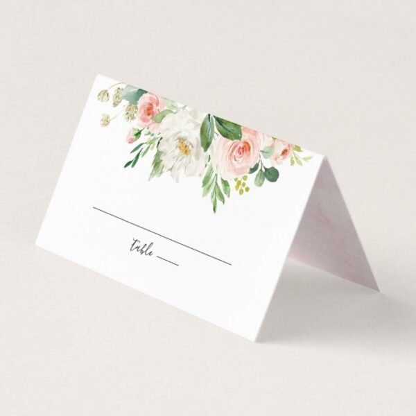 Blush Pink Rose Florals Modern Botanical Wedding Place Card