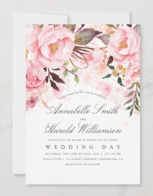 Blush Pink Watercolor | Floral Elegant Wedding Invitation