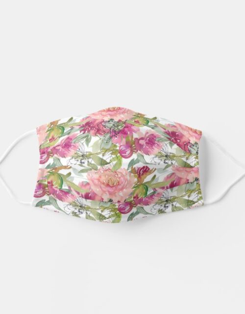 Blush Pink Watercolor Floral Sage Green Leaves Adult Cloth Face Mask