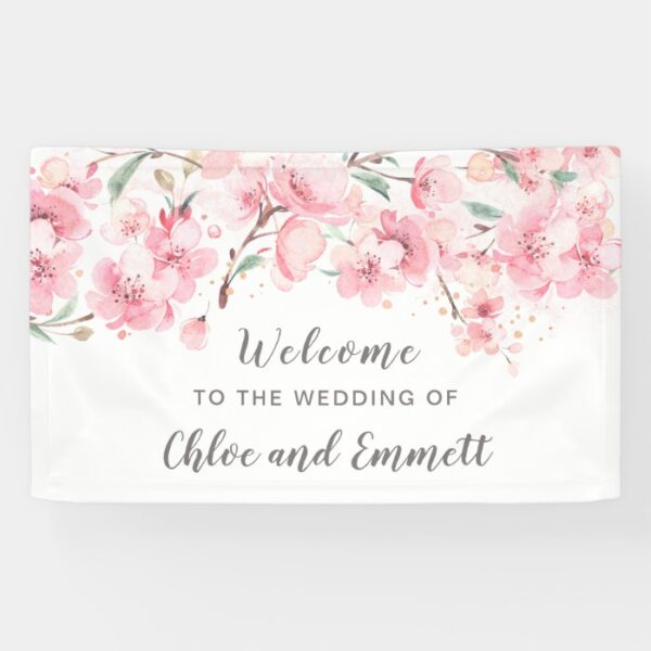 Blush Pink Watercolor Floral Wedding Banner