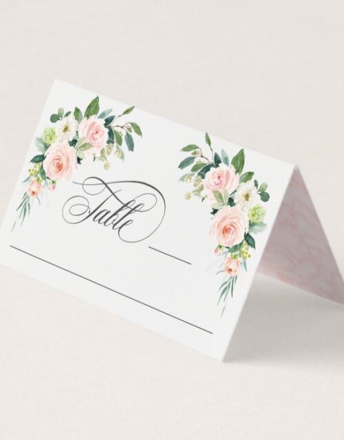 Blush Pink Watercolor Floral Wedding Place Card
