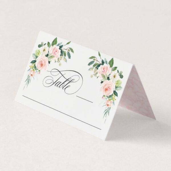 Blush Pink Watercolor Floral Wedding Place Card