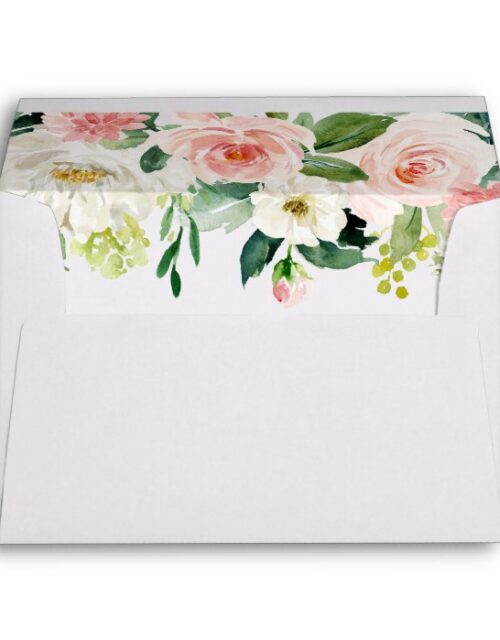 Blush White Bloom Pre-Printed Address 5x7 Envelope