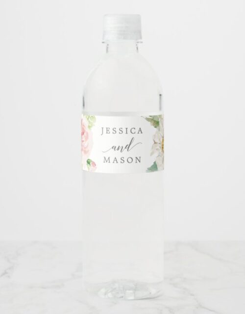 Blushing Blooms Wedding Water Bottle Label