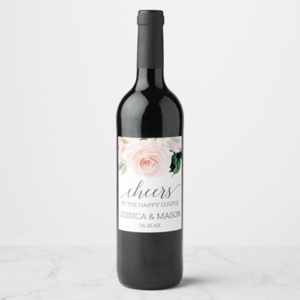 Blushing Blooms Wedding Wine Labels