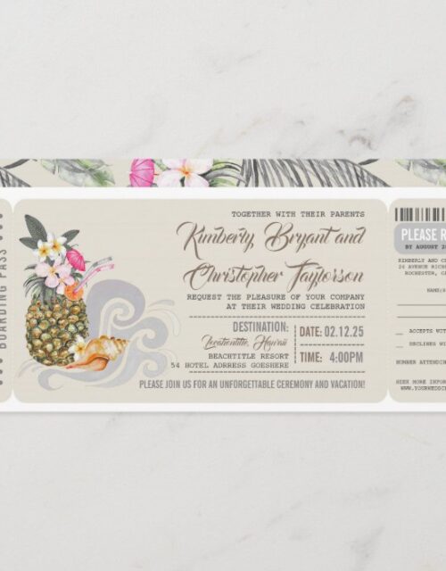 Boarding Pass | Beach Pineapple | Wedding Ticket Invitation
