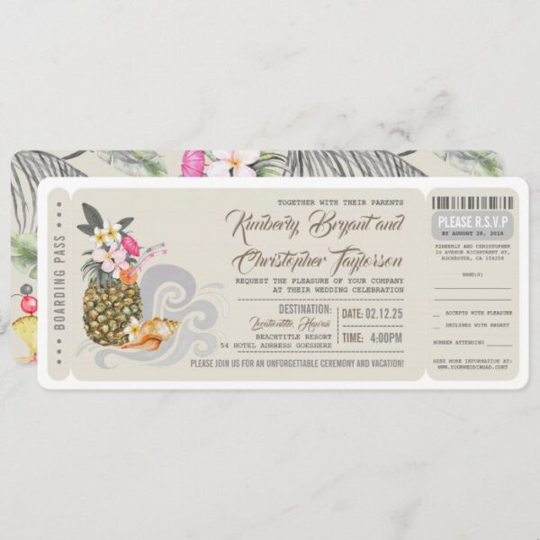 Boarding Pass | Beach Pineapple | Wedding Ticket Invitation