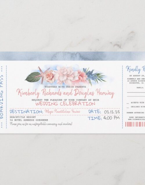 Boarding Pass | Tropical Beach | Wedding Ticket Invitation
