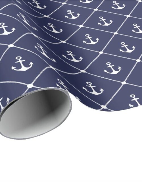Boat Lover Nautical Anchor Rope Coastal Pattern Wrapping Paper