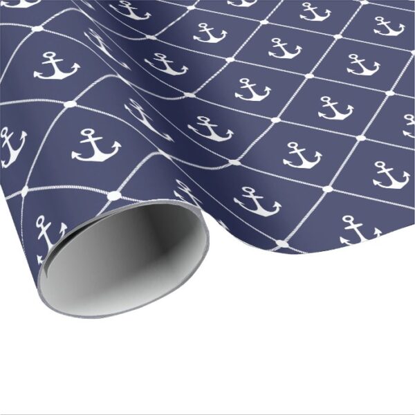 Boat Lover Nautical Anchor Rope Coastal Pattern Wrapping Paper