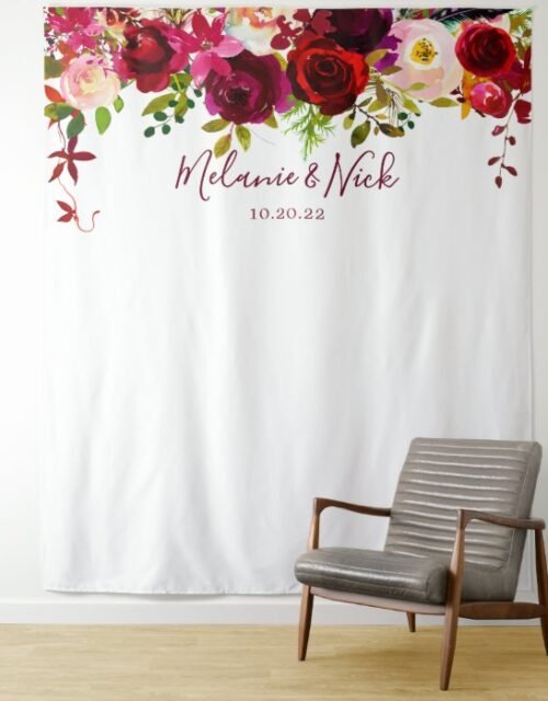 Boho Burgundy Floral wedding photo backdrop