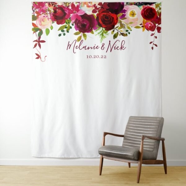 Boho Burgundy Floral wedding photo backdrop