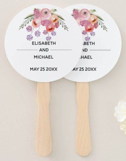 Boho elegant watercolor chic floral bouquet hand fan