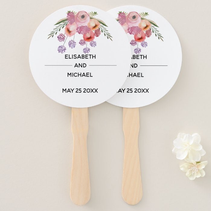 Boho elegant watercolor chic floral bouquet hand fan
