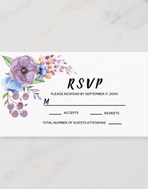 Boho Watercolor Floral Lilac & Teal Personalize Place Card