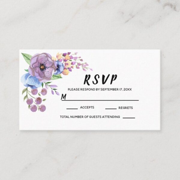 Boho Watercolor Floral Lilac & Teal Personalize Place Card