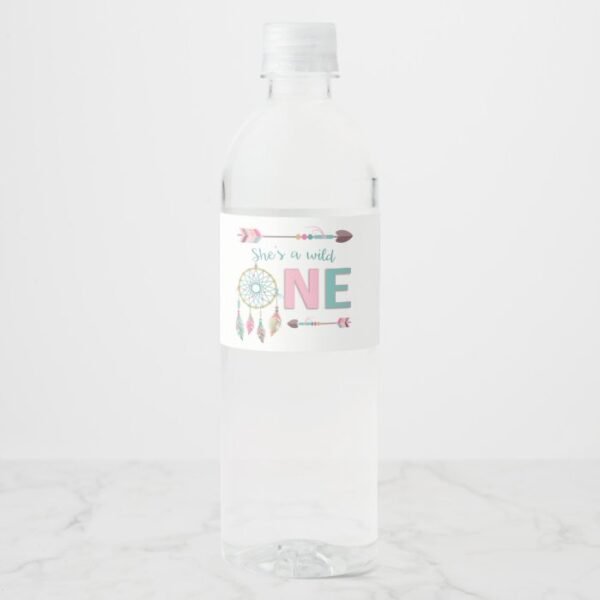 Boho Wild One First Birthday Water Bottle Label