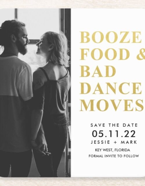 Booze Food Bad Dance Moves Save the Date Square Paper Coaster