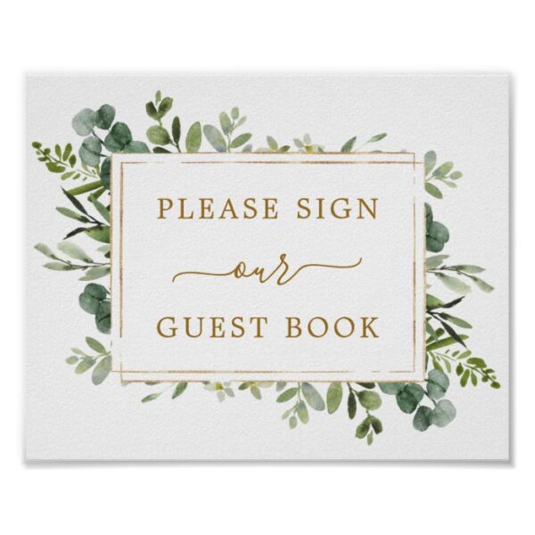 Botanical Gold Green Guest Book Sign