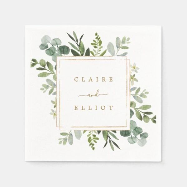 Botanical Gold Greenery Wedding Paper Napkins