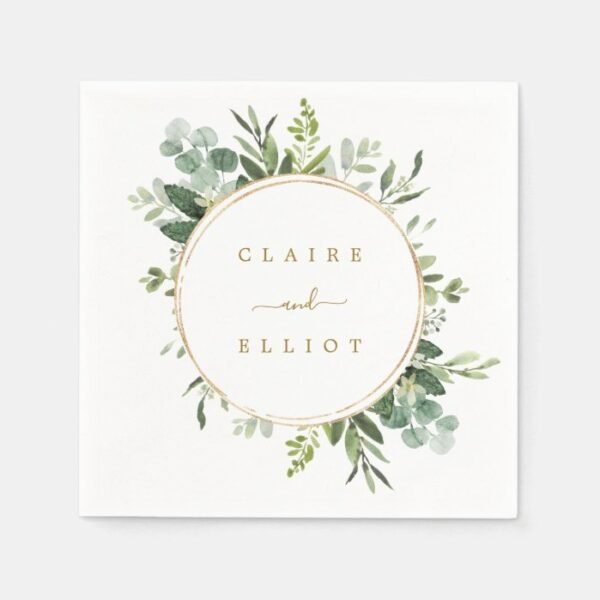 Botanical Gold Greenery Wedding Paper Napkins